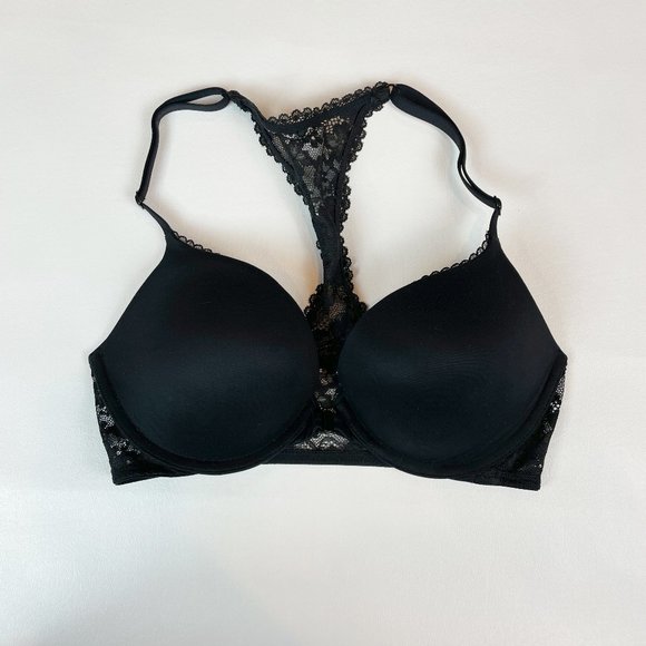NWOT Victoria's Secret Bra 32D Body By Victoria Push-Up Black Lace Racerback - Picture 1 of 7